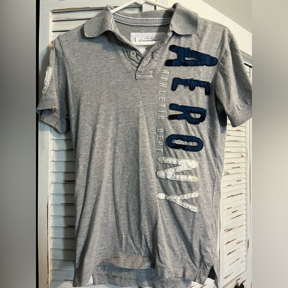Aeropostale Light Gray Polo with Navy and White Applique